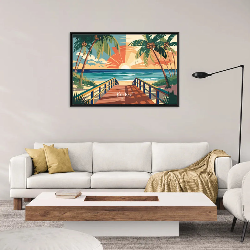 Key West Ocean Breeze - Living Room Black Frame Canvas