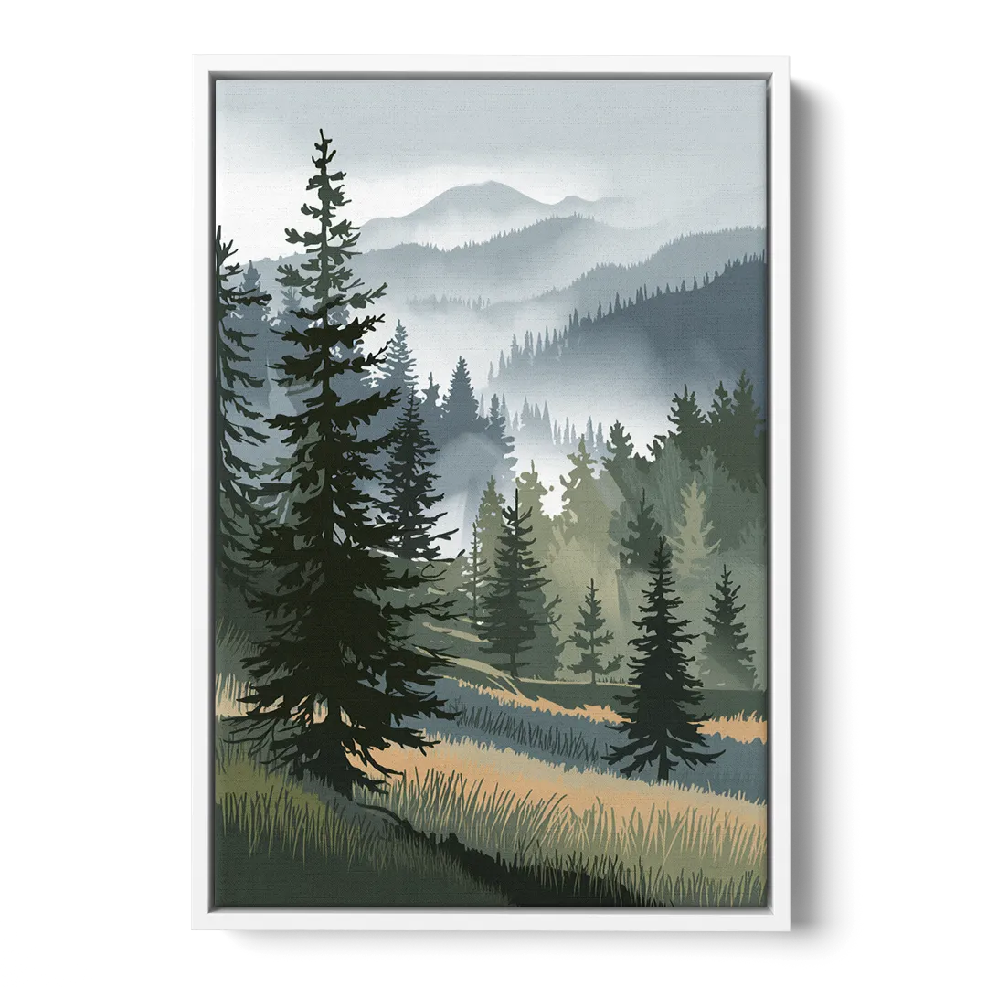 Sitka Evergreen Landscape - White Frame Canvas