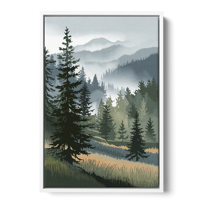 Sitka Evergreen Landscape - White Frame Canvas