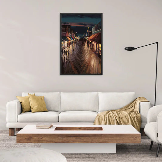 Jersey City Boardwalk Scene - Living Room Black Frame Canvas