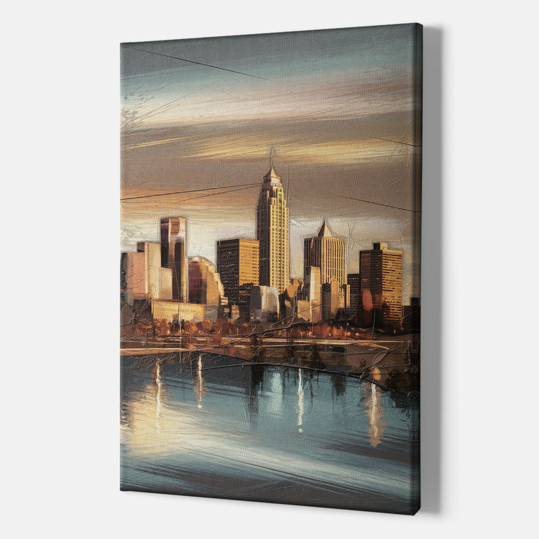 Des Moines Skyline Panorama - Canvas Wall Art Indoor
