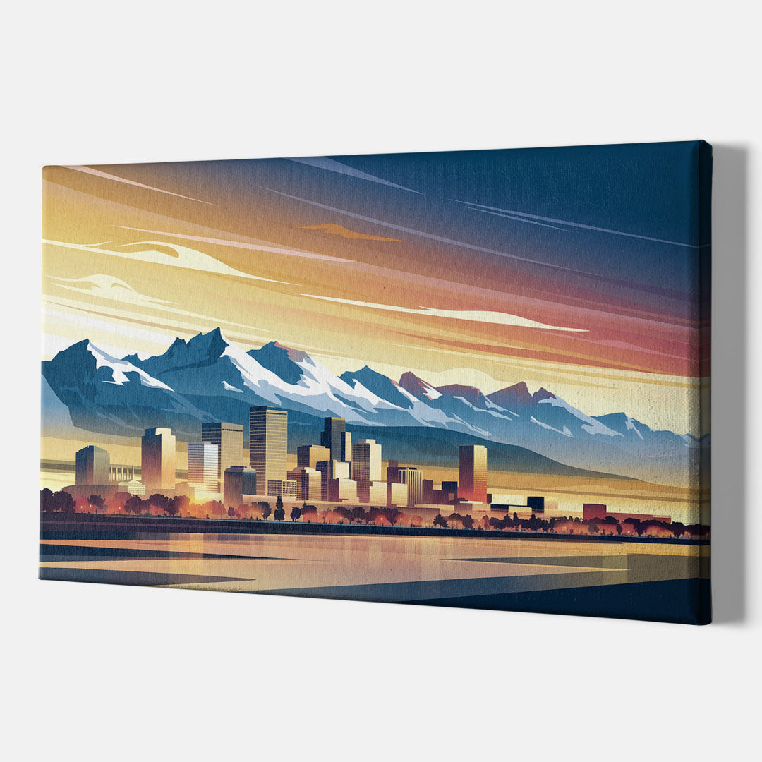 Denver Sunset Over Rockies - Canvas Wall Art Indoor