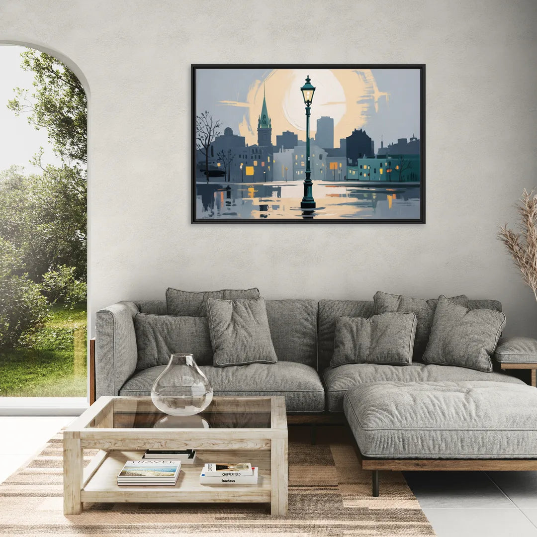 Quebec City Street Lamps - Living Room Black Frame Canvas