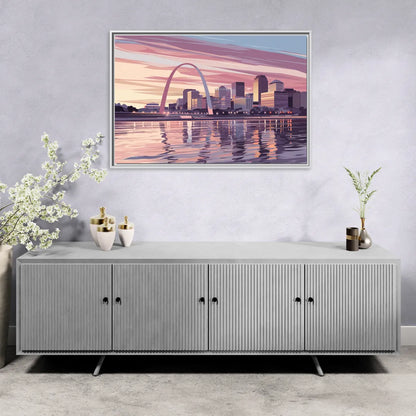 St. Louis Riverfront Panorama - Living Room White Frame Canvas