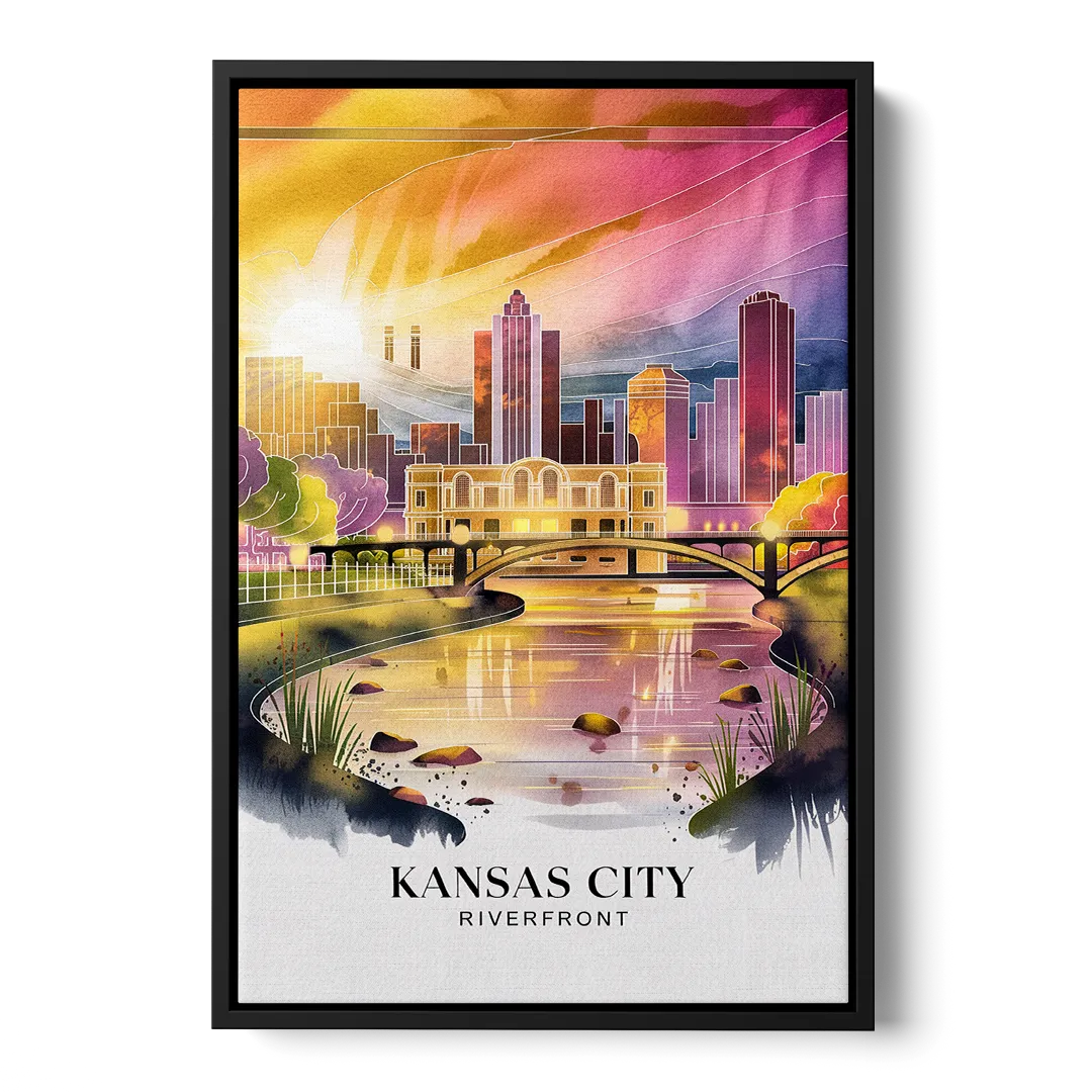 Kansas City Scenic Riverfront - Black Frame Canvas