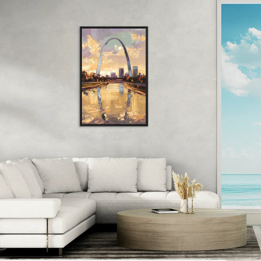 St. Louis Gateway Arch Reflection - Living Room Black Frame Canvas