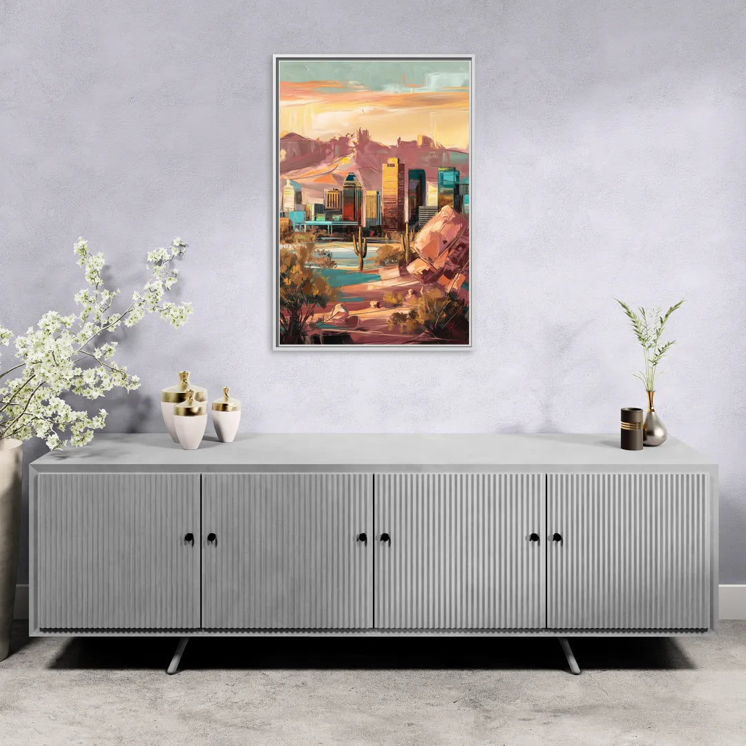 Mesa City Skyline - Living Room White Frame Canvas