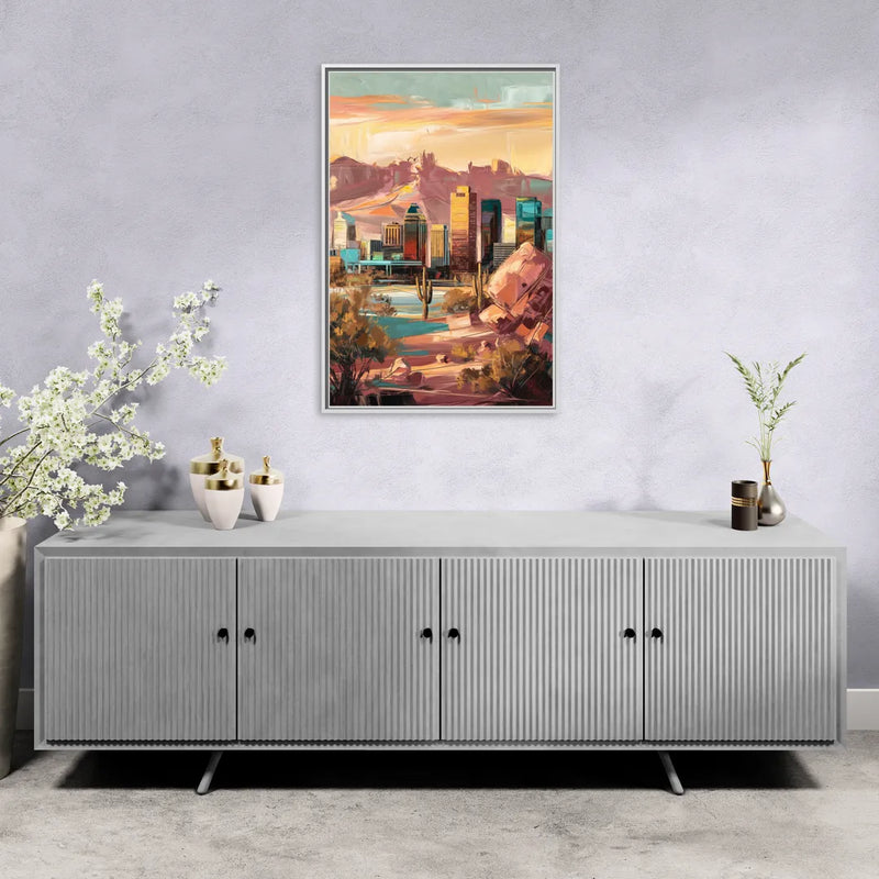 Mesa City Skyline - Living Room White Frame Canvas