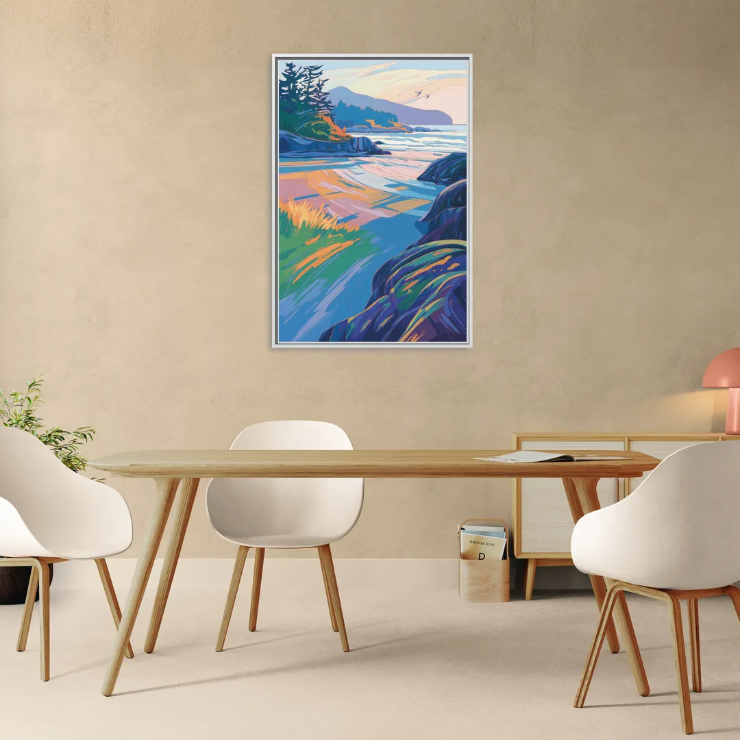 Tofino Coastline - Living Room White Frame Canvas
