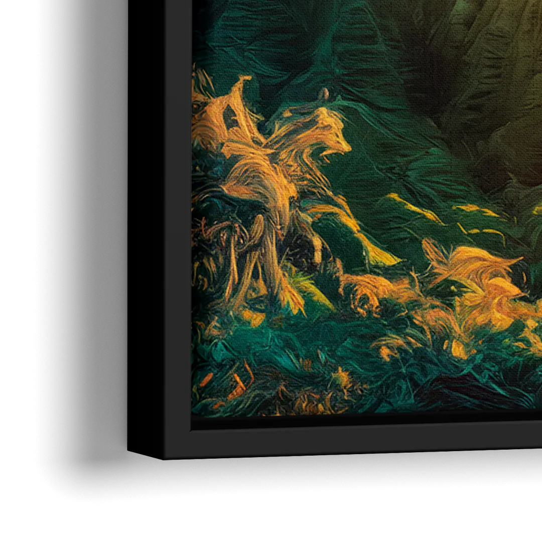 Honolulu Sunset Over Mountains - Close-Up Black Frame Canvas