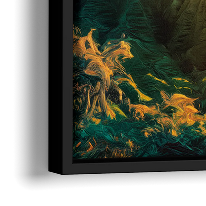 Honolulu Sunset Over Mountains - Close-Up Black Frame Canvas