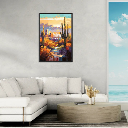 Phoenix Vibrant Urban Desert - Living Room Black Frame Canvas