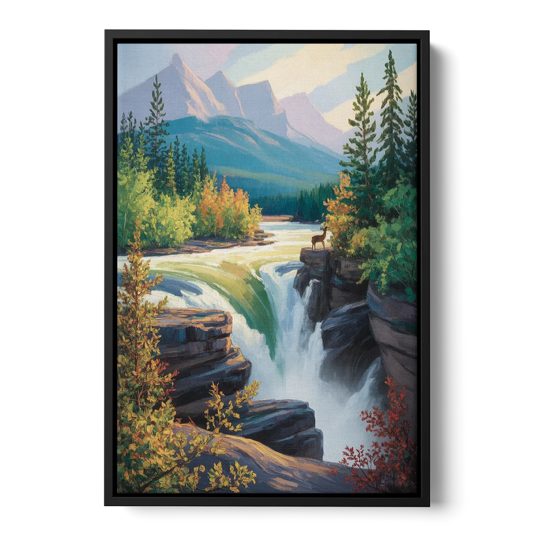 Athabasca Falls Majesty - Black Frame Canvas