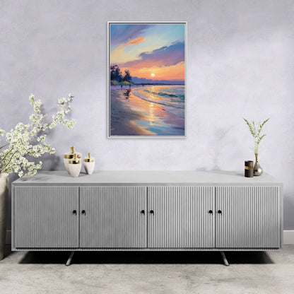 English Bay Sunset - Living Room White Frame Canvas