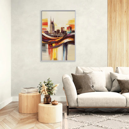 Nashville Skyline at Sunset - Living Room White Frame Canvas