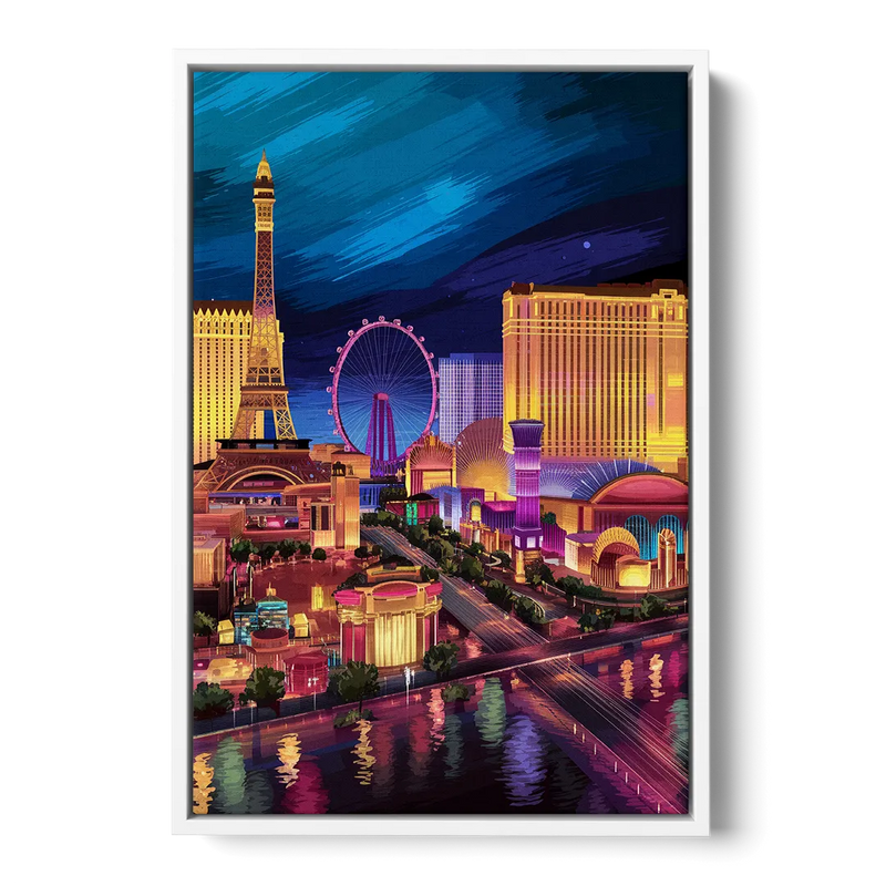 Las Vegas Skyline Panorama - White Frame Canvas