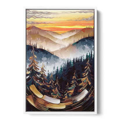 Asheville Blue Ridge Sunset - White Frame Canvas