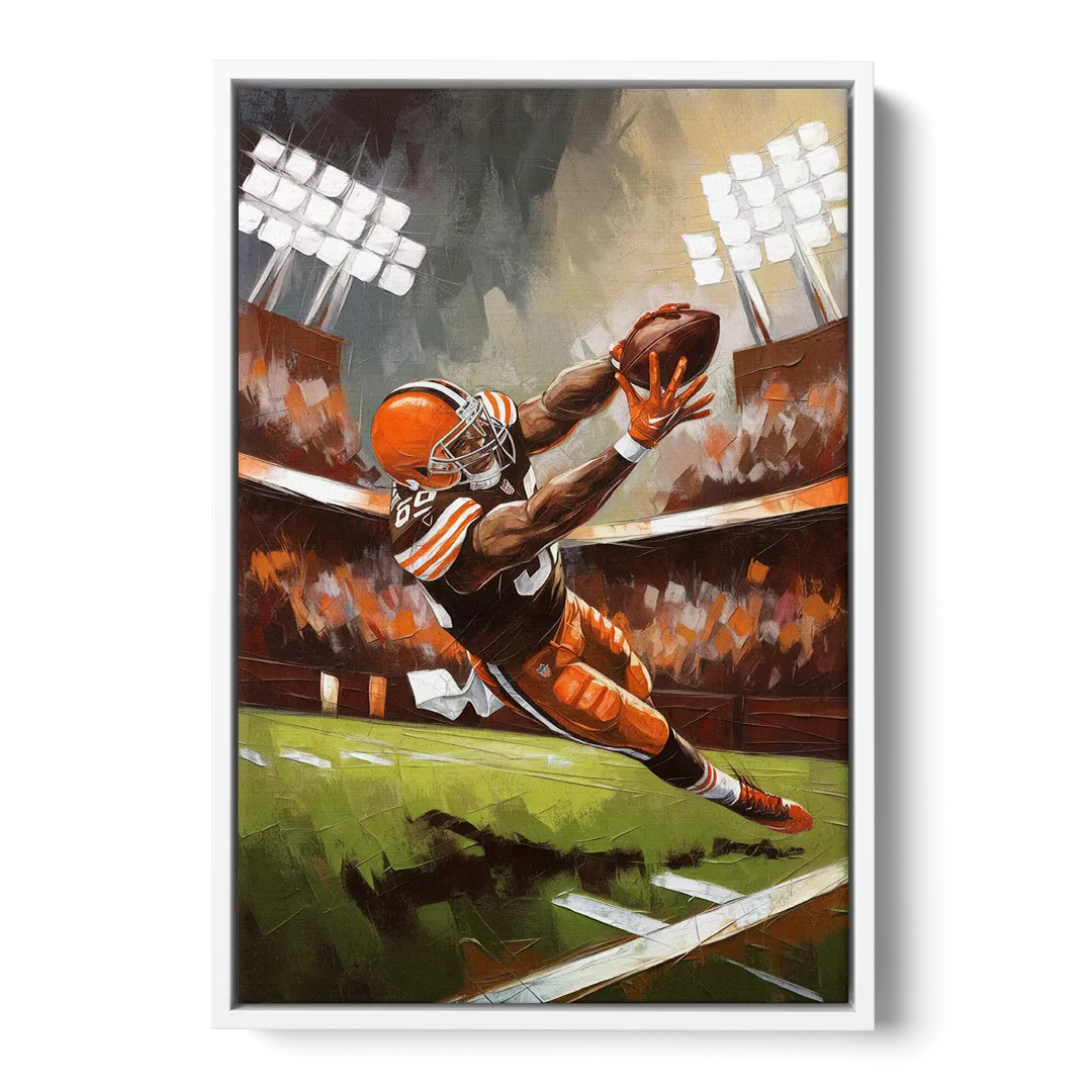Cleveland Browns Fans in Action - White Frame Canvas
