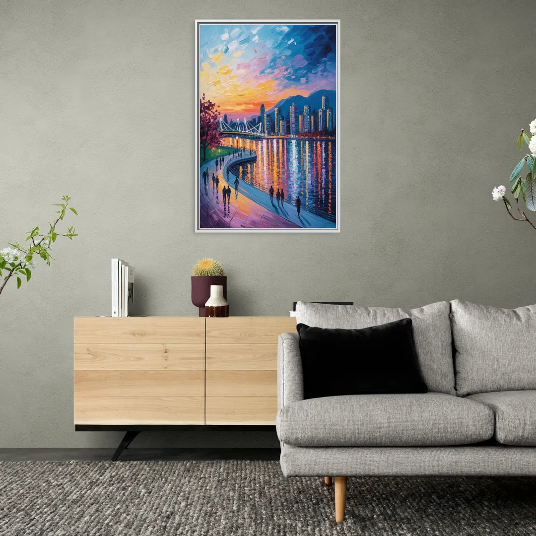 Vancouver Skyline at Dusk - Living Room White Frame Canvas