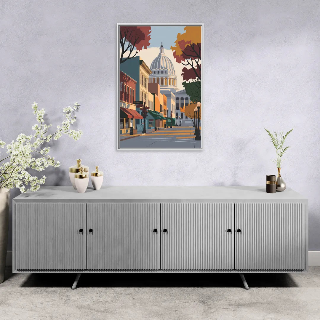 Madison State Street Vibes - Living Room White Frame Canvas