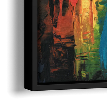 Oklahoma City Skyline with Thunder Colors - Close-Up Black Frame Canvas