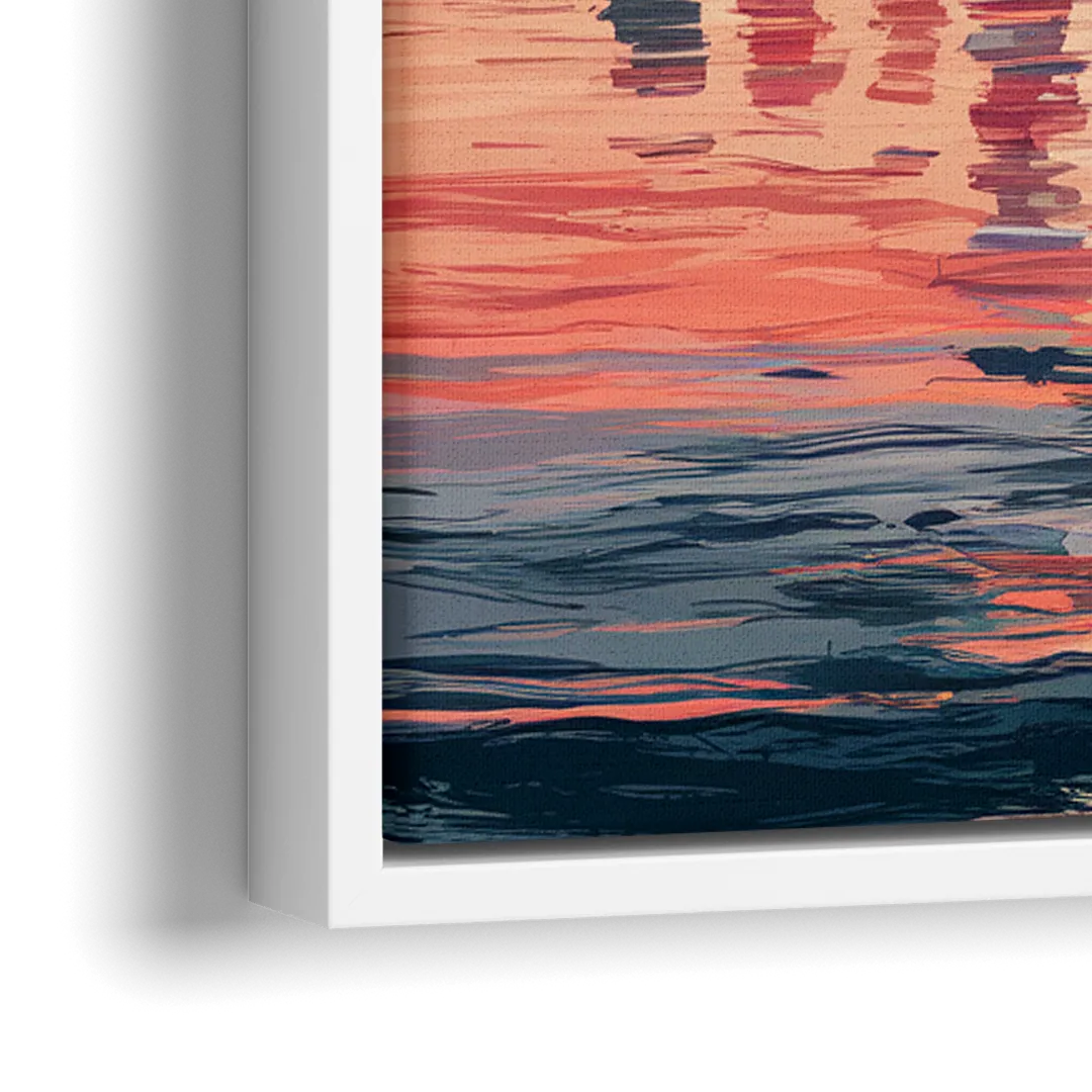 Jersey City Skyline Sunset - Close-Up White Frame Canvas