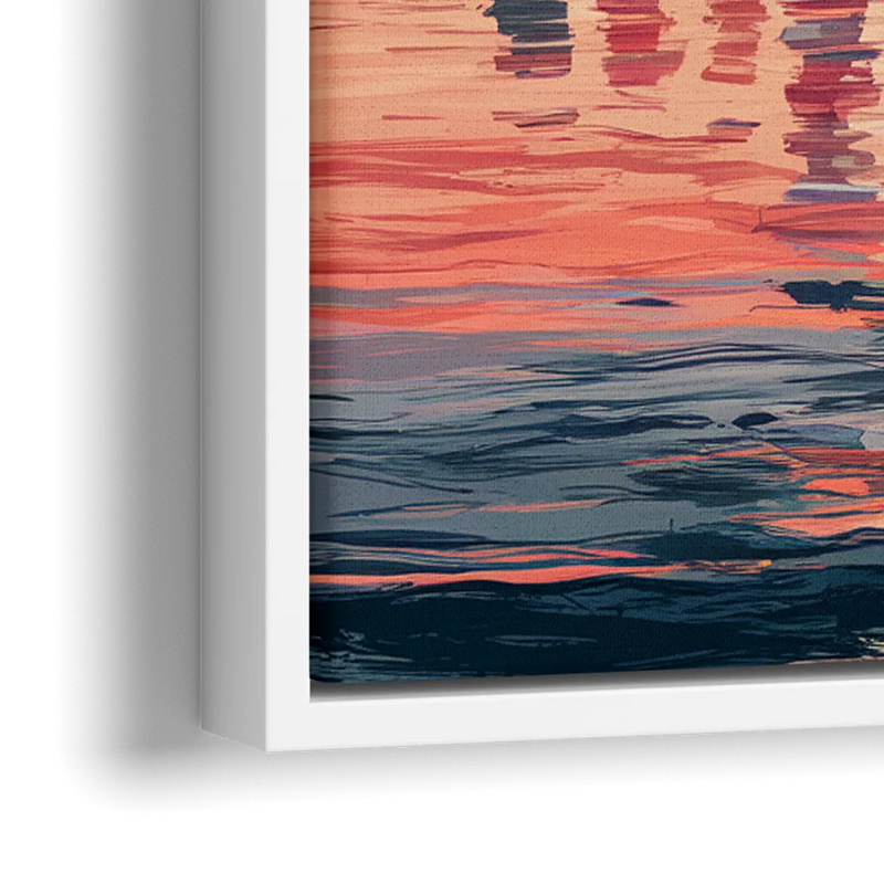 Jersey City Skyline Sunset - Close-Up White Frame Canvas