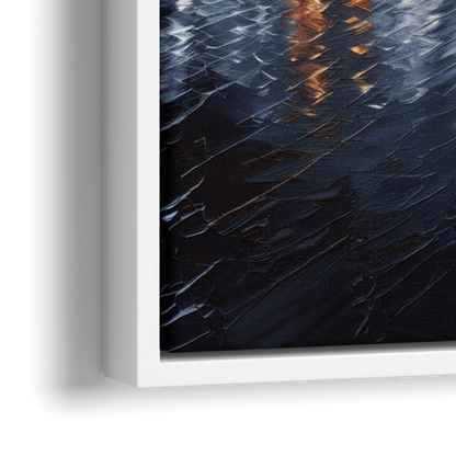 New York City Skyline by Nightfall Hudson - Close-Up White Frame Canvas