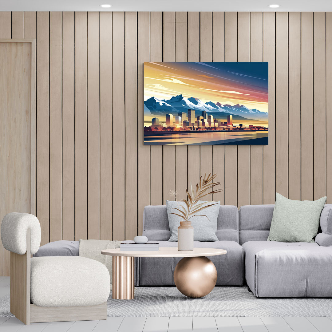 Denver Sunset Over Rockies - Canvas Wall Art Living Room