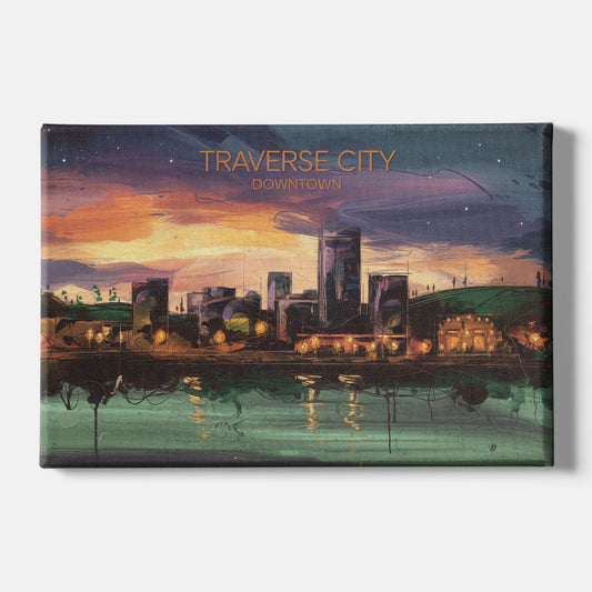 Traverse City Downtown Skyline - Canvas Wall Art