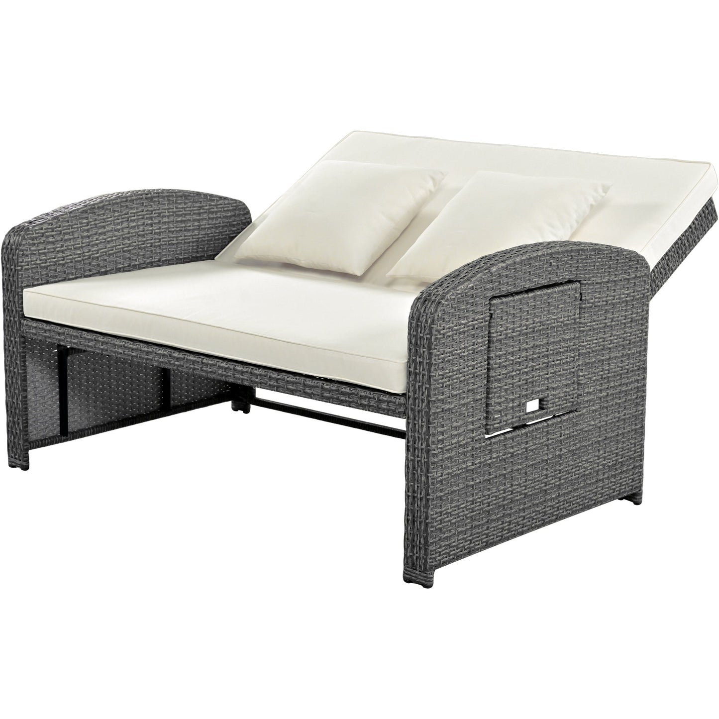 Elegant PE Wicker Double Chaise Lounge - 2-Person Patio Daybed with Recliner