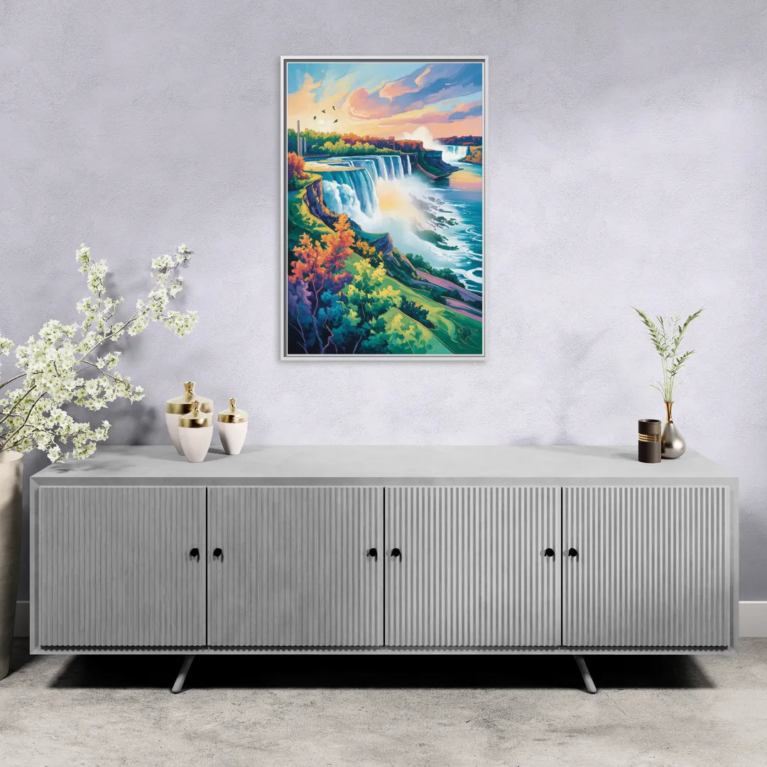 American and Canadian Falls View - Living Room White Frame Canvas