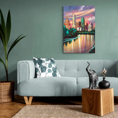 Austin Vibrant Skyline - Canvas Wall Art Living Room