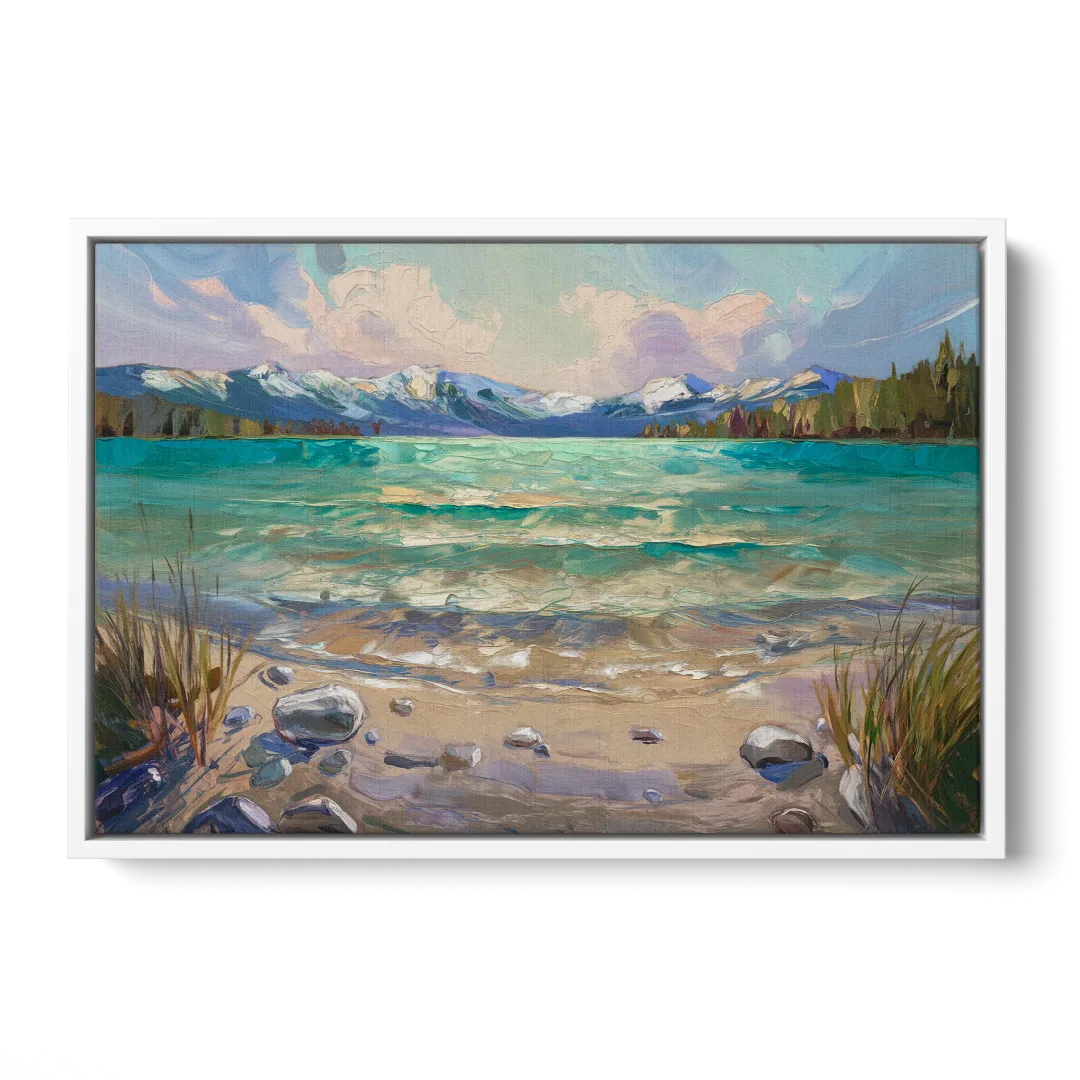 Lake Tahoe Mountain Serenity - White Frame Canvas