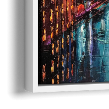 New York City Sunset Over Skyscrapers Hudson - Close-Up White Frame Canvas