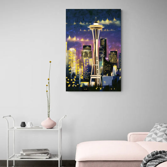 Seattle Space Needle Night Lights - Canvas Wall Art Living Room
