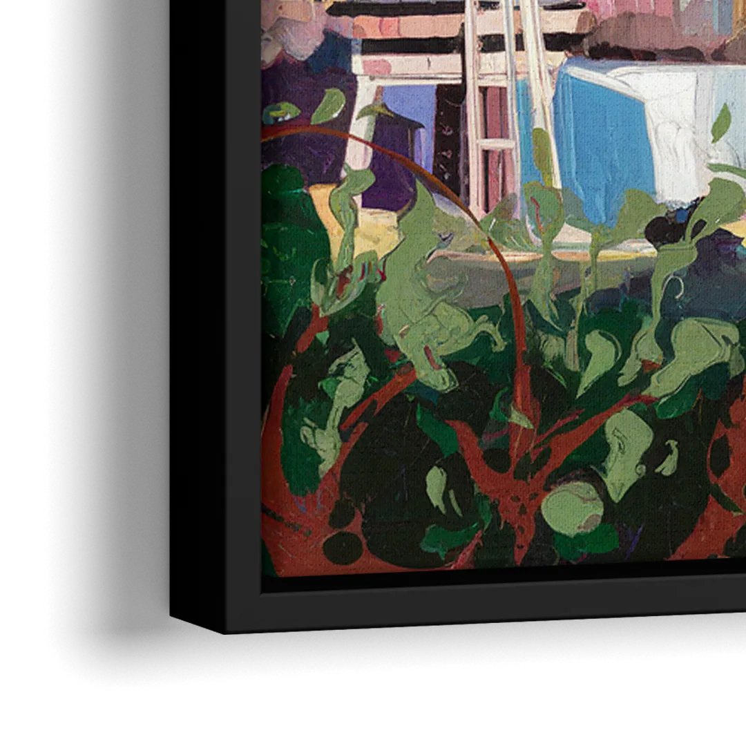 Seattle Skyline with Mount Rainier - Close-Up Black Frame Canvas