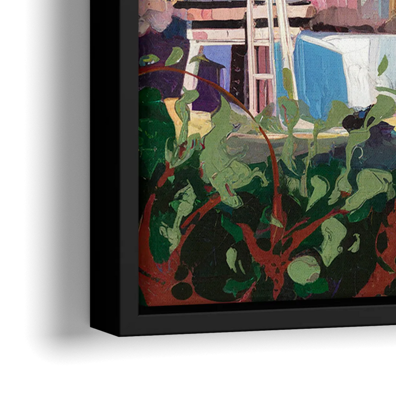 Seattle Skyline with Mount Rainier - Close-Up Black Frame Canvas