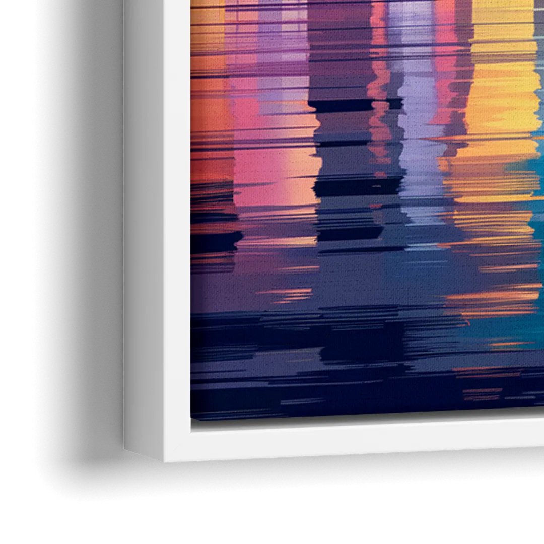 Long Beach Cityscape Evening Lights Nightscape - Close-Up White Frame Canvas