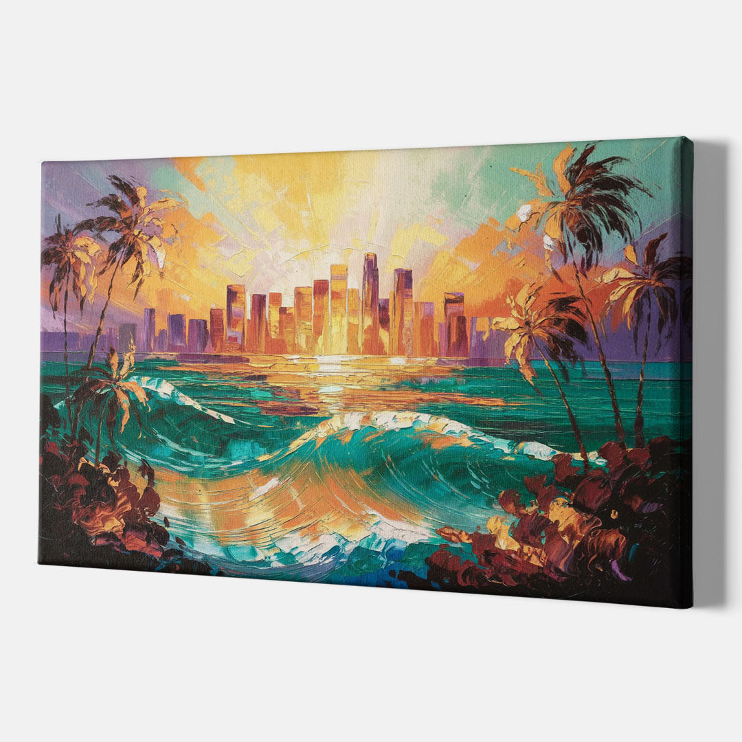 Los Angeles Sunset Over The Ocean - Canvas Wall Art Indoor