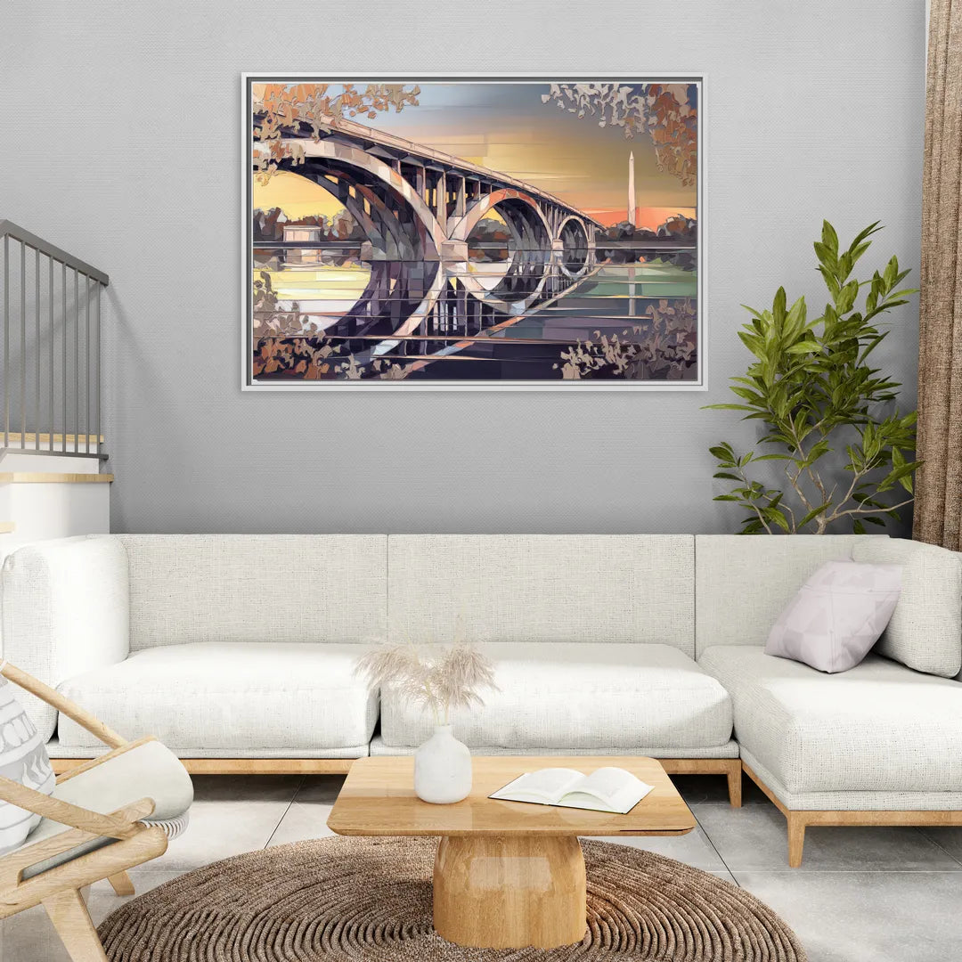 Arlington Memorial Bridge - Living Room White Frame Canvas