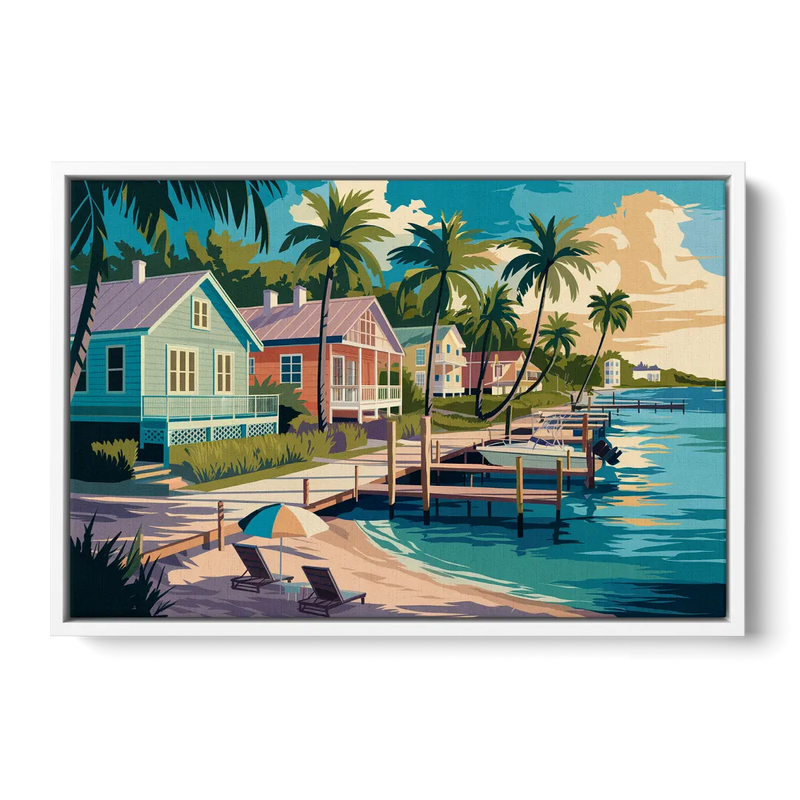 Key West Florida Coastline - White Frame Canvas