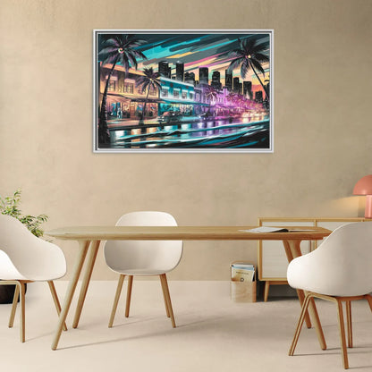 Miami Street Art Culture - Living Room White Frame Canvas