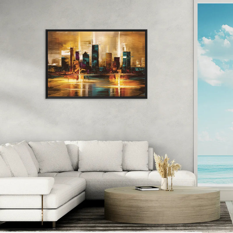 Houston Cityscape - Living Room Black Frame Canvas