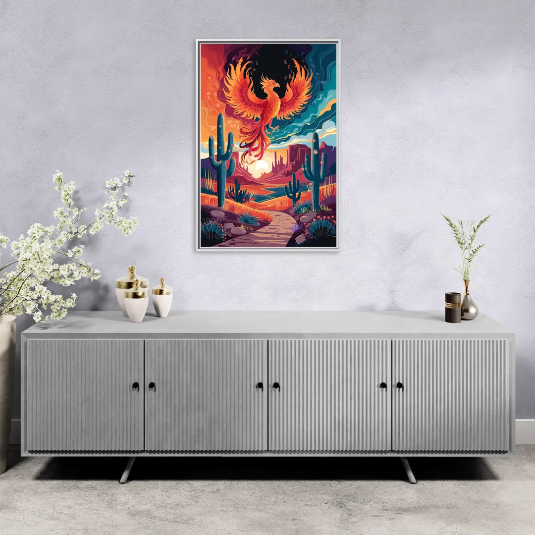 Phoenix Desert Landscape - Living Room White Frame Canvas