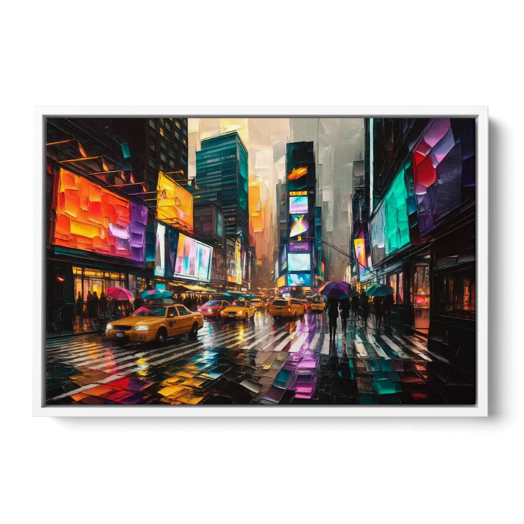 New York City Vibrant Street Scenes - White Frame Canvas