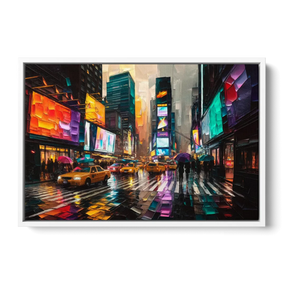 New York City Vibrant Street Scenes - White Frame Canvas