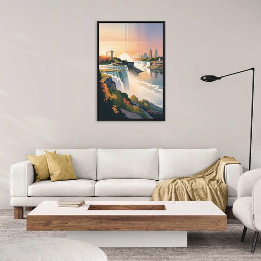 Niagara Falls at Sunset - Living Room Black Frame Canvas