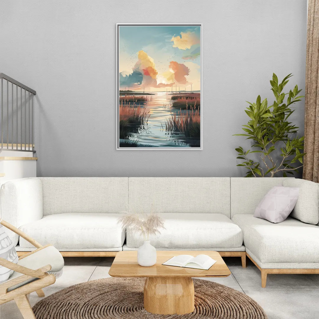 Chesapeake Coastal Sunrise - Living Room White Frame Canvas