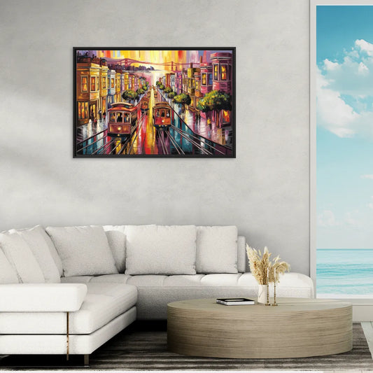 San Francisco Vibrant Streets - Living Room Black Frame Canvas